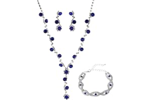 FDEETY Rhinestone Jewelry Set - Necklace, Earrings, Bracelet for Brides, Bridesmaid, Prom - Costume Jewelry for Women and Girls