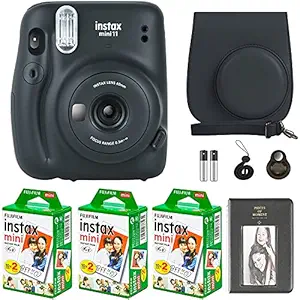 Fujifilm Instax Mini 11 Camera with Fujifilm Instant Mini Film (60 Sheets) Bundle with Deals Number One Accessories Including Carrying Case, Selfie Lens, Photo Album, Stickers (Charcoal Gray)