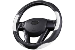 Pahajim Funda Volante Coche de Cuero de Microfibra Cubre Volante Coche Antideslizante Transpirable Durable Curvas Deportivas Cubierta Volante Coche Universal 38CM (Blanco Balck)