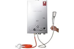 TABODD 24KW 12L LPG Gas Durchlauferhitzer mit Gasdruckregler, Propangas Campingdusche für Dusche im Außenbereich Dusche Bad Warmwasser Camping Dusche Warmwasserbereiter mit CE-Zertifizierun, Silber