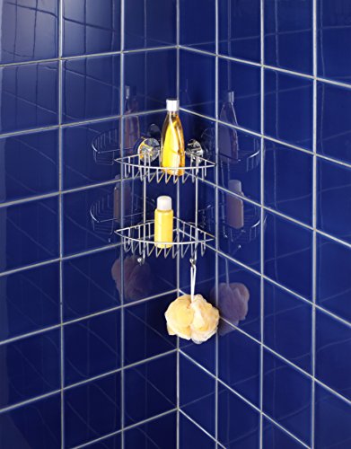 WENKO 20888100 Vacuum-Loc Eckregal Bari 2 Etagen – Befestigen ohne bohren, Stahl, 22.5 x 29.5 x 16 cm, Chrom - 3