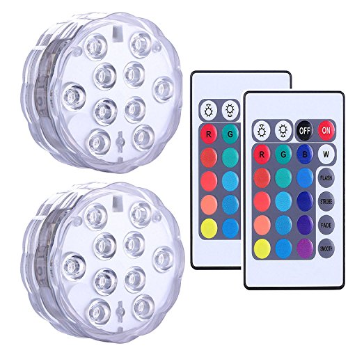 Bermud 2 Stücke Wasserdichte RGB LED Leuchten Unterwasser Licht mit Fernbedienung für Vase Base, Floral, Aquarium, Teich, Hochzeit, Halloween, Party, Weihnachten [Energieklasse A++]