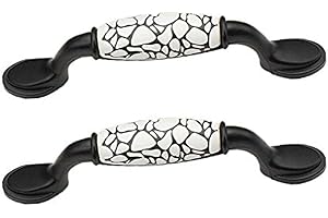 FBSHOP(TM) 2 Stück Crack Schwarz und Weiß Keramik griff, Schrankknauf, Türknauf, Shabby-Chic-Stil, Möbelknauf für Schränke, Schubladen, Bücherregal, Weinschrank, Schlafzimmer, Badezimmer