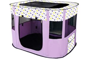 Floving Portable Doghouse Pet fence Foldable Pet playpen Rectangle Delivery Room Cat Nest Cat den Puppy house Kennel Closed Pets Tent with carry bag (L/90 * 70cm, Purple)