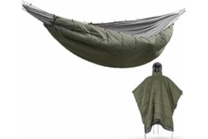 HIDEWALKER Amaca sottocoperta invernale da campeggio, poncho, calda, piccola, verde oliva, sacco a pelo, mantello con cappello (verde oliva, 226 x 69 cm)