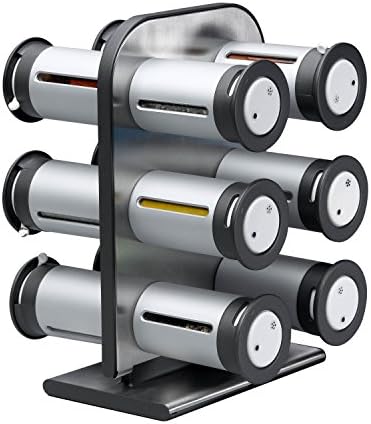 ZevrO Zero Gravity Magnetic Spice Rack Stand - 12 Silver Canisters