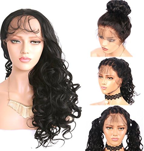 Helene Glueless Lace Front Wig Synthetic Wig Heat Resistant High Temperature Fiber Swiss Lace Part Handmade Loose Wave Long Wigs for Women Natural Hairline with Baby Hair (22 Inches Black Color)