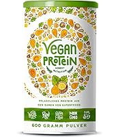 Vegan Protein | HASELNUSS | Pflanzliches Proteinpulver aus Reis, Hanfsamen, Lupinen, Erbsen, Chia-Samen, Leinsamen, Amaranth, Sonnenblumen- und Kürbiskernen | Mit Verdauungsenzymen | 600 Gramm Pulver