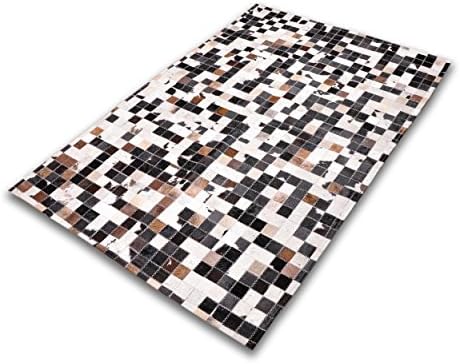 Five Grain Cowhide Patchwork Rug W120 x L180 cm Chessboard Black Cream Box Stitched