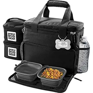 Dog Travel Bag - Week Away Tote For Small Dogs - Includes Bag, 2 Lined Food Carriers, Placemat, and 2 Collapsible Bowls