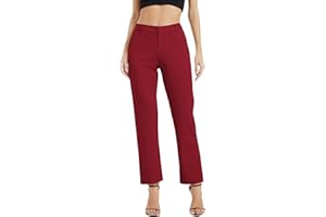 EXCHIC Mujeres Casual Comercio Rectas Piernas Trabajo Elástica Cintura Traje Pantalones con Bolsillos