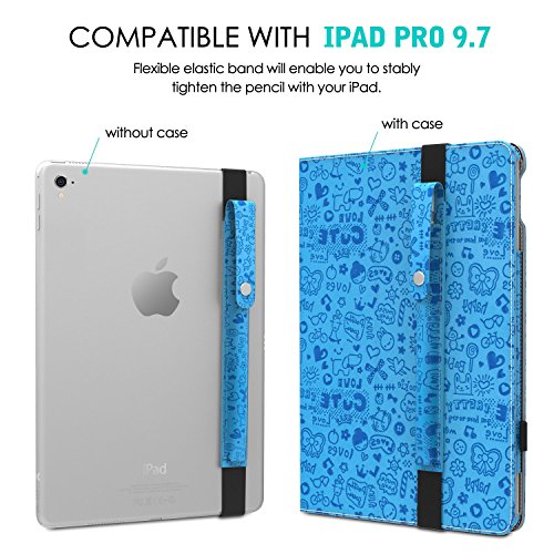 MoKo Halter für Apple Pencil – Premium PU Leder Bleistift Stift Schleife Sleeve Cover Schreibzeug Schreibgerät Beutel mit abnehmbare Gummiband für Apple iPad Pro 9.7 Zoll Hülle Case, Cutie Charm Blau - 4