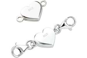 Tongyixin Gold Herz Magnetverschluss Kette 925 Silber Kette Damen Magnetverschluss Armband Schmuck Armband Verschluss Halskette Herren DIY Jewellery Accessories (1 Stück Silber)