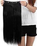 S-noilite® Fashion 23 Inches (58cm) 3/4 Full Head One Piece 5clips Clip in Hair Extensions Extension Long Straight All Colours (Dark Black)