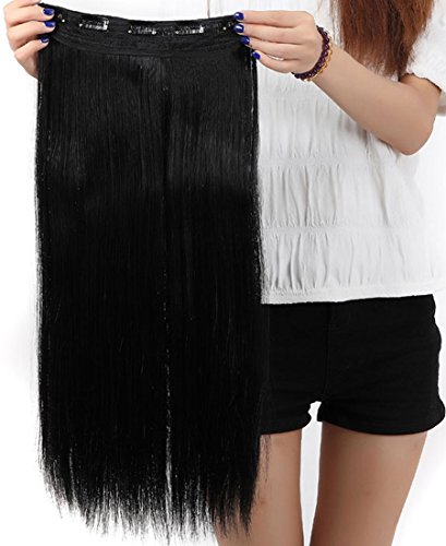 S-noilite® Fashion 23 Inches (58cm) 3/4 Full Head One Piece 5clips Clip in Hair Extensions Extension Long Straight All Colors (Dark Black)