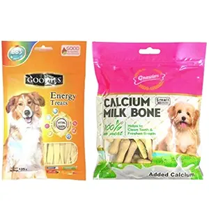 Goodies Energy Treats calcuim 125 g and Gnawlers Calcium Milk Bone Treats for Dogs - 270 g Combo Pack