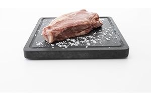 Piedra Volcánica DEKOBE para Asar Carne - Ideal para Barbacoas y Compatible con Horno - Plancha de Piedra para Cocinar Carne como Chuletón o Solomillo - con Surco Antigoteo (30x25x2cm)