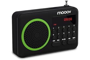 METRONIC mooov 477202 Petite Radio Portable FM avec Batterie Rechargeable - Poste Transistor Radio Réception FM, Port USB, Lecteur Carte Micro SD - Noir / Vert