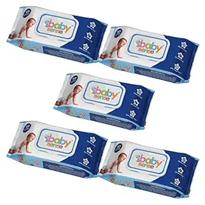 Baby Sense Baby Cotton Wet Wipes with Lid, White-Standard (Pack of 5, 80 in Each)