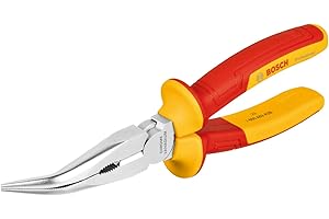 Bosch Professional pince VDE à bec long coudée de 40° – 200 mm (certifiée jusqu'à 1 000 V, isolée avec des polyuréthanes thermoplastiques (TPU))