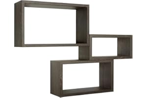 MODULARREDO | TRITTICO Set di 3 Mensole da Muro, Libreria Sospesa, Libreria Parete, Rovere Scuro, 45x27 p15.5 cm, 40x22 p15.5 cm e 35x17 p15.5 cm, Kit Tasselli Incluso - Made in Italy