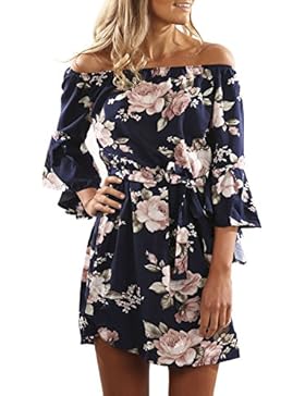 Walant Damen Sexy Schulterfrei Blumen Kleid Sommer Rock Kurze Kleider Sommerkleid