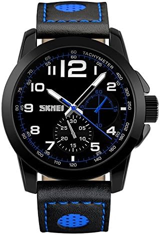 Toopot Men’s Black Leather Band Wrist Watch Waterproof Business Casual Dress Watches Water Resistant Classic Simple Design Analogue Quartz Date Calendar Wristwatch (BLUE)