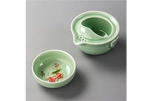 YiShuHua Tea Set Nouveau Design Vert Céramique 3D Carp Carp Gaiwan Tea Service Celadon élégant Kung Fu Teaset Inclus 1 Pot 1 Tasse, Belle Bouilloire de théière Simple (Color : A)
