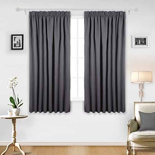 Deconovo Super Soft Solid Thermal Insulated Ready Made Pencil Pleat Blackout Curtains Drak Grey for Bedroom with 2 Tiebacks 140x175cm 2 Panels