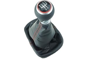 Do!LED Schaltsack Schaltmanschette Schaltknauf 5 Gang Naht Rot - roter/silber Ring kompatibel für SEAT Leon 1M nur 1.8 1.9 2.0 / Leon 1P / Alhambra ohne RGA