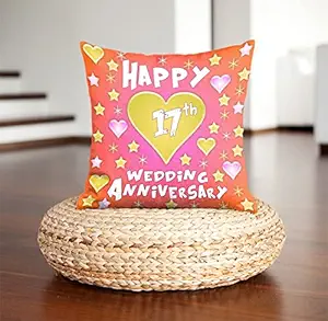 DreamVio Happy 17th Anniversary Pillow,Cushion for Gifting on Birthday's & Wedding to Couple,Husband, Wife, Friends Color : Orange (12 x 12 inch)