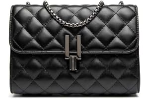 Jesata Quilted Crossbody Purse Shoulder Bag with Flap Handbag with Chain Strap Side Purse Black Evening Clutch For Women