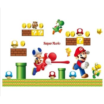 Super Mario Bros Jungen Kinderzimmer Wand Sticker Aufkleber Dekoration