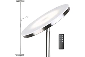 ‎STEO Anten Deckenfluter Klara mit Leselampe | Nickel matt | 30W dimmbare Led Stehlampe mit Fernbedienung | 3 Lichtfarbe | Helligkeit stufenlos einstellbar | helle Stehlampen für Wohnzimmer Büro.