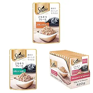 Sheba Rich Premium Wet Cat Food - Fish with Sasami, 12 Pouches (12 x 35g), Fish with Dry Bonito Flake, 12 Pouches (12 x 35g) & Fish Mix- Skipjack & Salmon, 12 Pouches (12?35g)