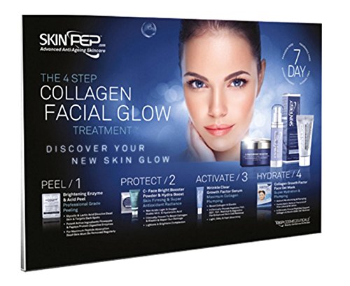 SkinPep 4 Step Collagen Facial Glow Treatment - 7 Day Set - Discover Your New Skin Glow + Skincare + Anti Wrinkle + Moisturising + Hydrating - SkinPep Best Choice For Premium Quality Collagen Treatment