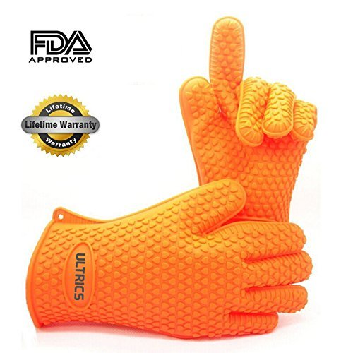 Preisvergleich Produktbild ULTRICS® Hitzebeständige Silikon Grillhandschuhe Silikon Grillhandschuhe Hitzeresistente ( 2 Stück ) Grillen Handschuhe, Topflappen oder sogar Camping , Backhandschuhe aus hitzebeständigem Silikon für Küche und Grill- Orange