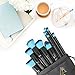 Qivange Make-up Brushes, Premium Synthetic Kabuki Make-up Brush Set Foundation Eyeshadow Blush Concealer Powder Brush Kit + Pouch ( 10pcs, Black with Blue Hair)