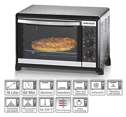 ROMMELSBACHER BG 1055/E Kleinbackofen mit Umluft / 18 Liter / 7 Heizfunktionen / Doppelverglasung mit Backraumdichtung / Innenbeleuchtung/ Top Zubehör / 1050 W / Edelstahl - 6