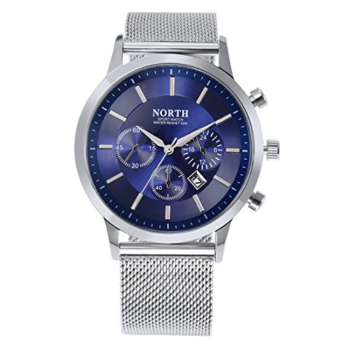 Souarts Herren Armbanduhr mit Kalender Einfach Stil Mesh Metallarmband Casual Analoge Quarz Uhr Blau