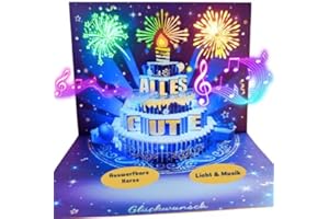 APOTODITO Geburtstagskarte mit Musik und Licht, Pop Up Geburtstagskarten auf Deutsch, Happy Birthday Card, 3d Geburtstagskarten, Geburtstagsgeschenk für Frauen Kinder Freundin Männer (Blau)
