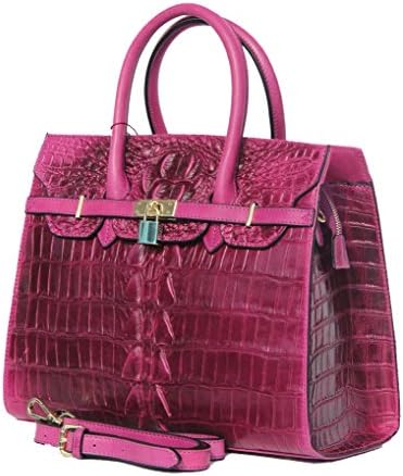 Jsix Womens Ladies Real Leather Crocodile Embossed Handbags Shoulder Bag (Purple)