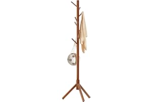 Aibiju Coat Rack Free Standing, Coat Tree With 8 Hooks and 3 Height Options, Wood Coat Hanger Stand, Suit for Adults,Kids, Home/Entryway/Hallway (Brown),YD-1006