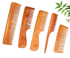 DREAMWIND Neem Wooden Comb Set for Women & Men | Dandruff Remover (Pack of 5)