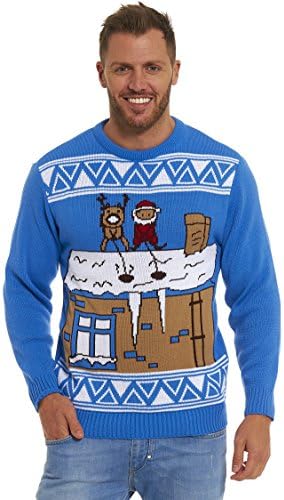 Christmas Xmas Jumper Sweater Mens Ladies Unisex Fairisle Reindeer Classic Retro Vintage Novelty (XS, NAUGHTY SANTA & RUDOLPH)