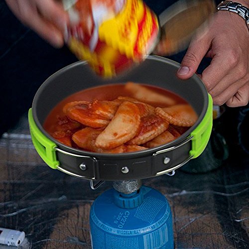 Camping Kochgeschirr | InnooTech Kochgeschirr-Set 11 tlg Kochausrüstung für Outdoor Wandern Picknick | FDA GENEHMIGTE Topf & Pfanne aus Aluminium und Edelstahl | faltbare Löffel & Gabel - 6