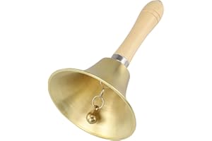 HXMJIED Campana de mano dorada extra fuerte sólida con mango de madera, 11 cm, campana de latón grande, campanas escolares, trineo de meditación, campanas decorativas de escritorio para escuela, iglesia,