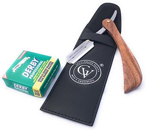 Professional Barber Straight Edge Cut Throat Razor - wooden handle - Includes 100 single edge Derby razors