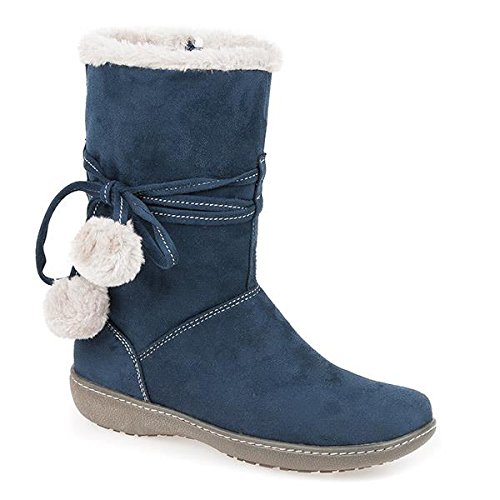 Pavers Calf Boot with Wraparound Lace & Pom Poms 303 133 - Navy Size 4