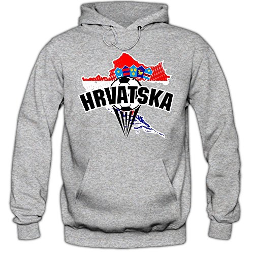 Kroatien EM 2016 #1 Hoody | Fußball | Herren | HRVATSKA | Kockasti | Trikot | Nationalmannschaft, Farbe:Graumeliert (Greymelange F421);Größe:L